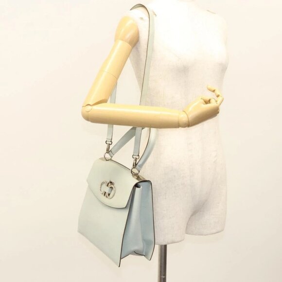 Salvatore Ferragamo Gancini Hand Bag Safiano 2way Light Blue Silver Auth BA1740 - Picture 3 of 16